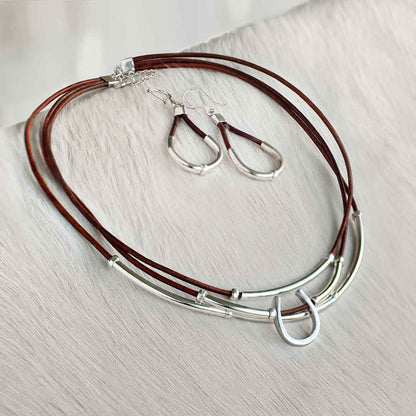 Calista - Sterling Silver Bosal Horseshoe Earring on Brown Leather