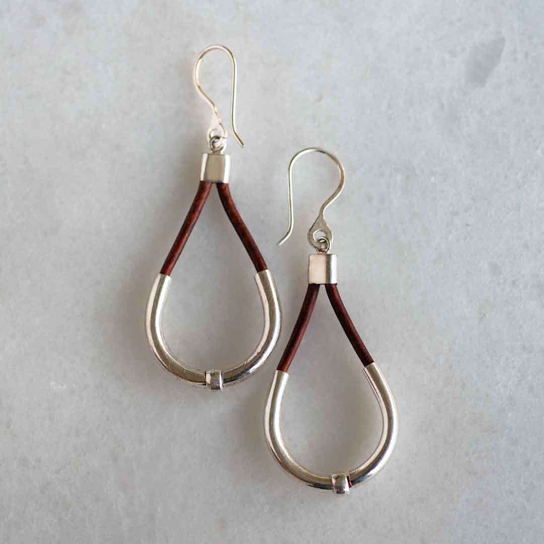 Calista - Sterling Silver Bosal Horseshoe Earring on Brown Leather