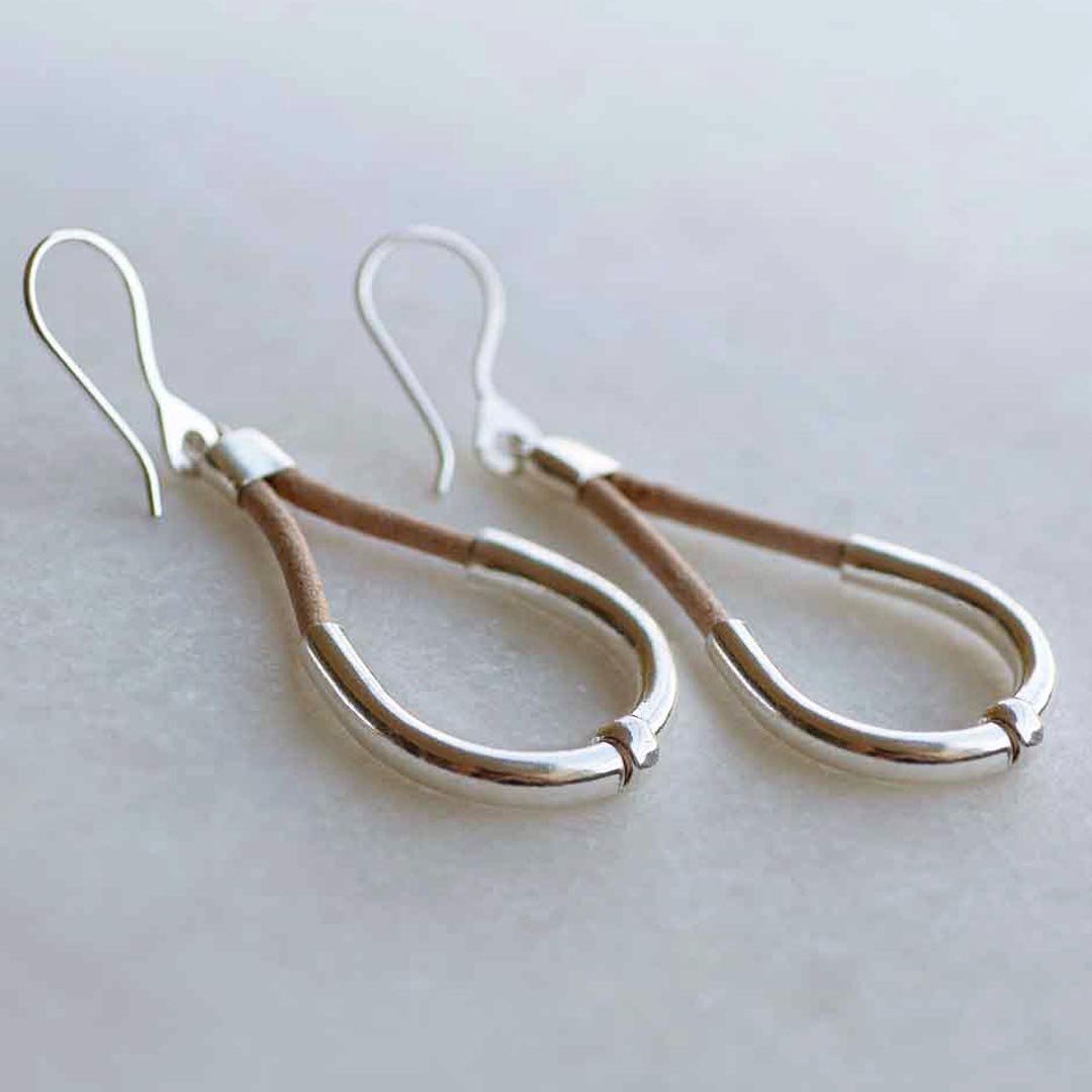Calista - Sterling Silver Bosal Horseshoe Earring on Natural Leather