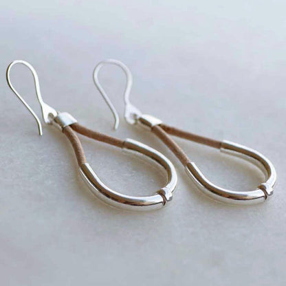Calista - Sterling Silver Bosal Horseshoe Earring on Natural Leather