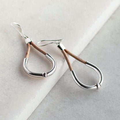Calista - Sterling Silver Bosal Horseshoe Earring on Natural Leather