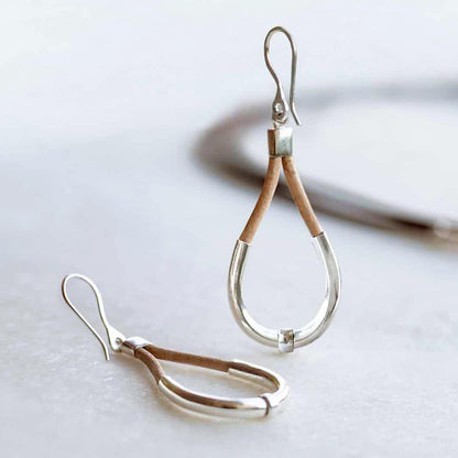 Calista - Sterling Silver Bosal Horseshoe Earring on Natural Leather