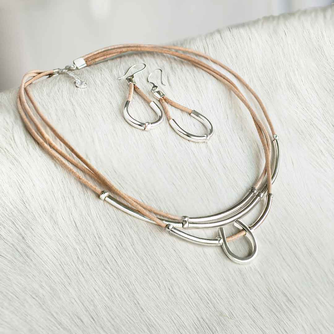 Calista - Sterling Silver Bosal Horseshoe Earring on Natural Leather