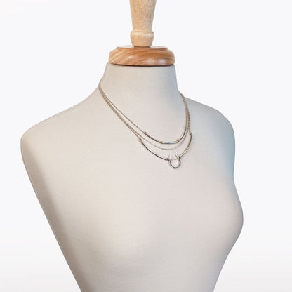 Calista - Equestrian Horseshoe Necklace on Beaded Chain in Silver