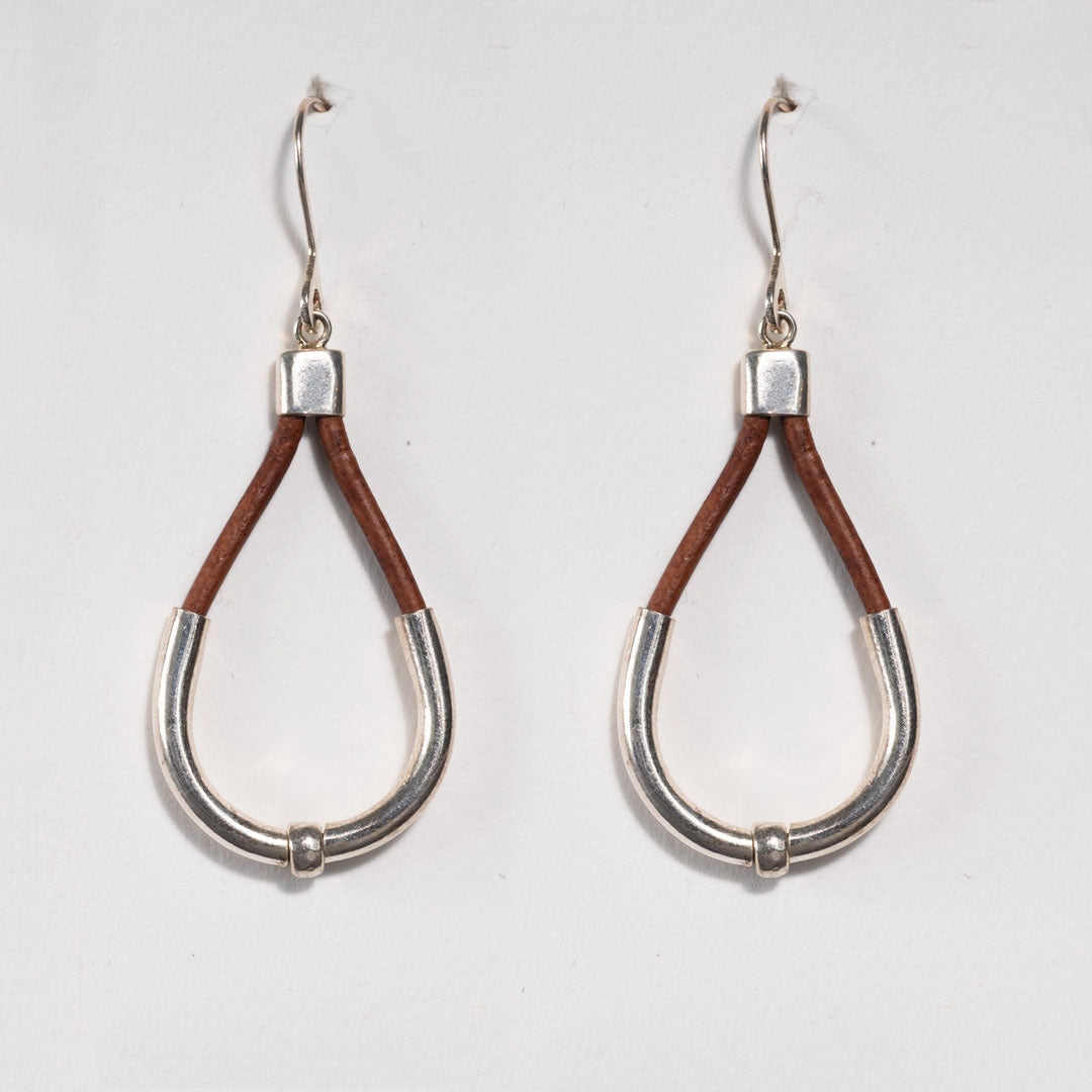 Calista - Sterling Silver Bosal Horseshoe Earring on Brown Leather
