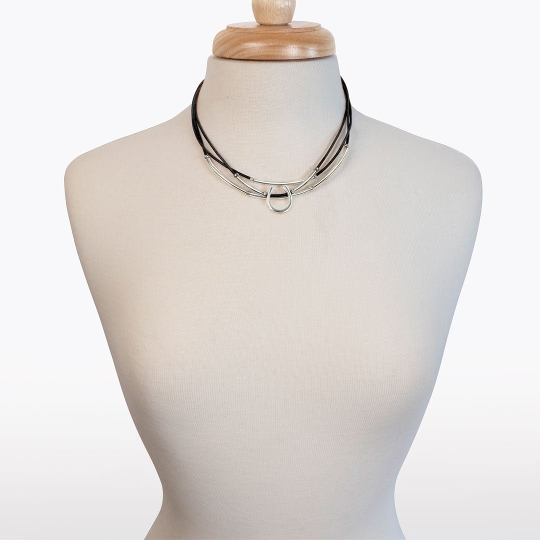 Calista - Equestrian Horseshoe Necklace on Black Leather