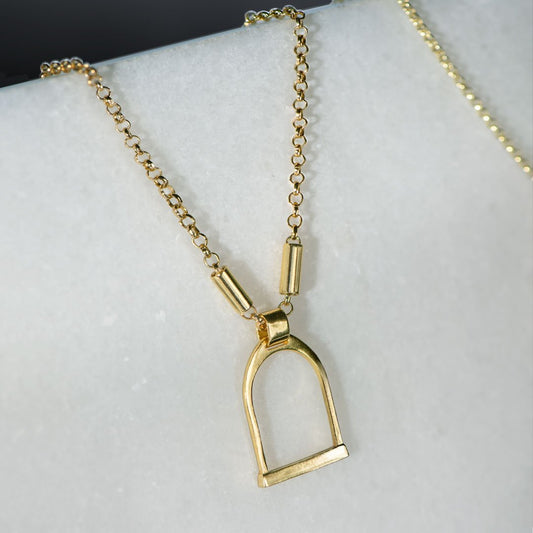 Camden - Handcast Stirrup Pendant in 14K Gold Vermeil w/Rolo Chain Stirrup Necklace