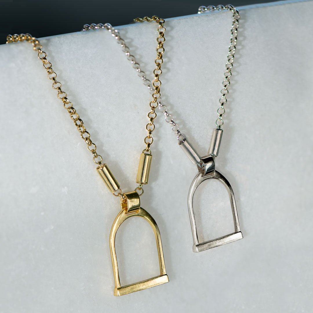 Camden - Handcast Stirrup Pendant in 14K Gold Vermeil w/Rolo Chain Stirrup Necklace