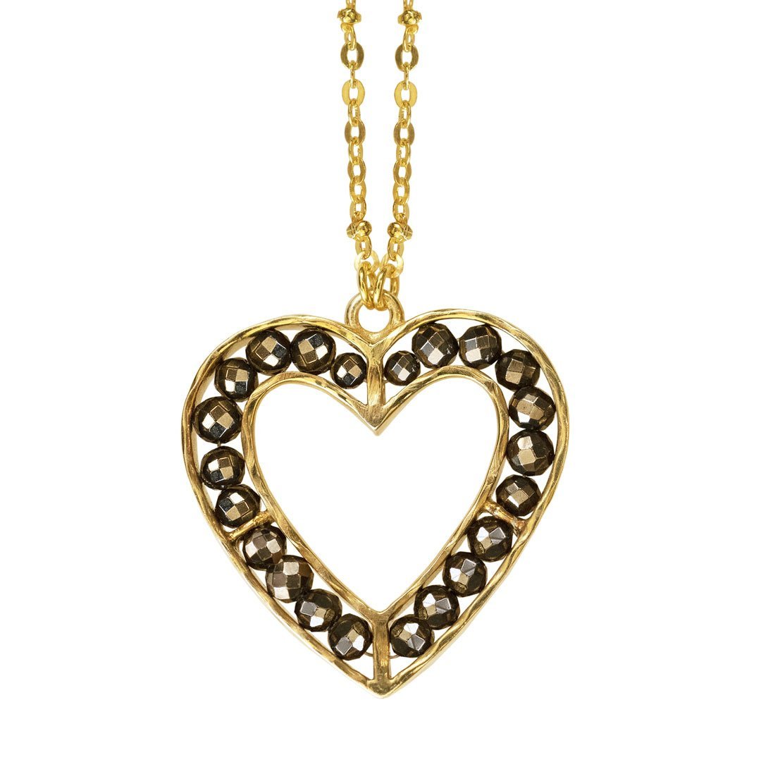 Capriole - Pyrite Equestrian Heart Necklace in Gold - Petite
