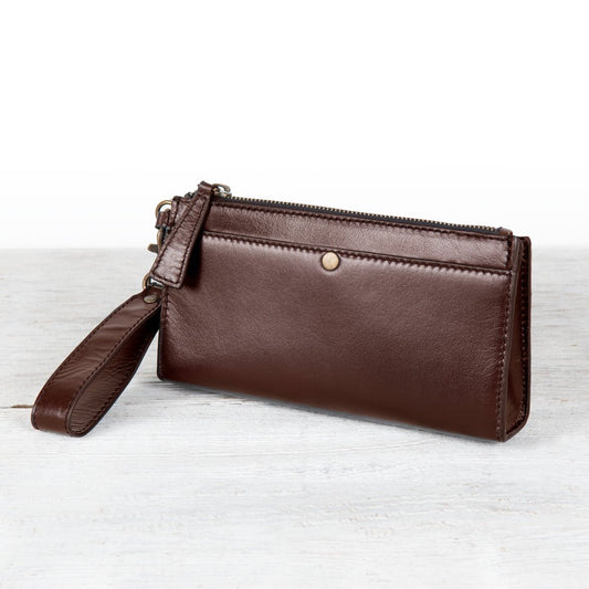 Caravel Wristlet Clutch - Luxury Leather Handbag in Deep Brown