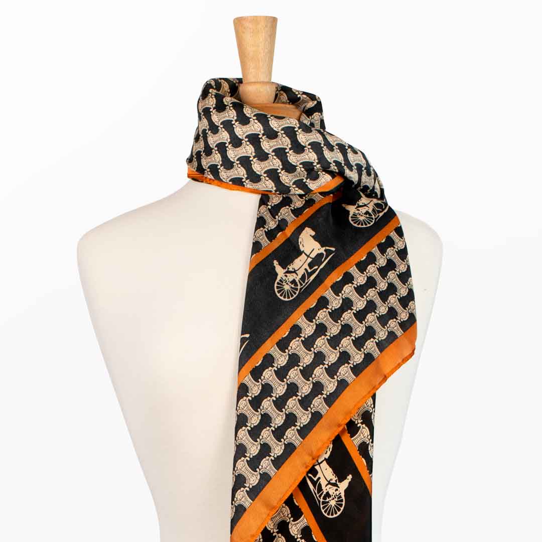 Carriage - Stylized Equestrian Scarf in Tangerine and Black