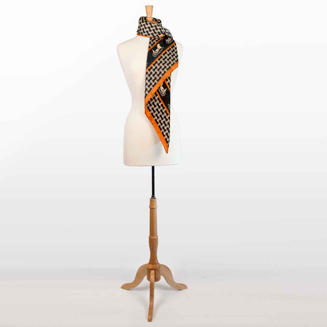 Carriage - Stylized Equestrian Scarf in Tangerine and Black