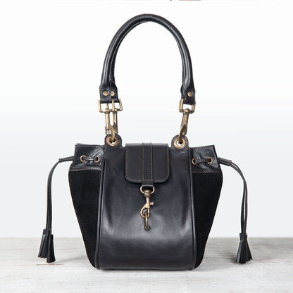 Cassidy - Luxury Leather Bucket Handbag in Black