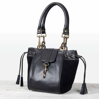 Cassidy - Luxury Leather Bucket Handbag in Black