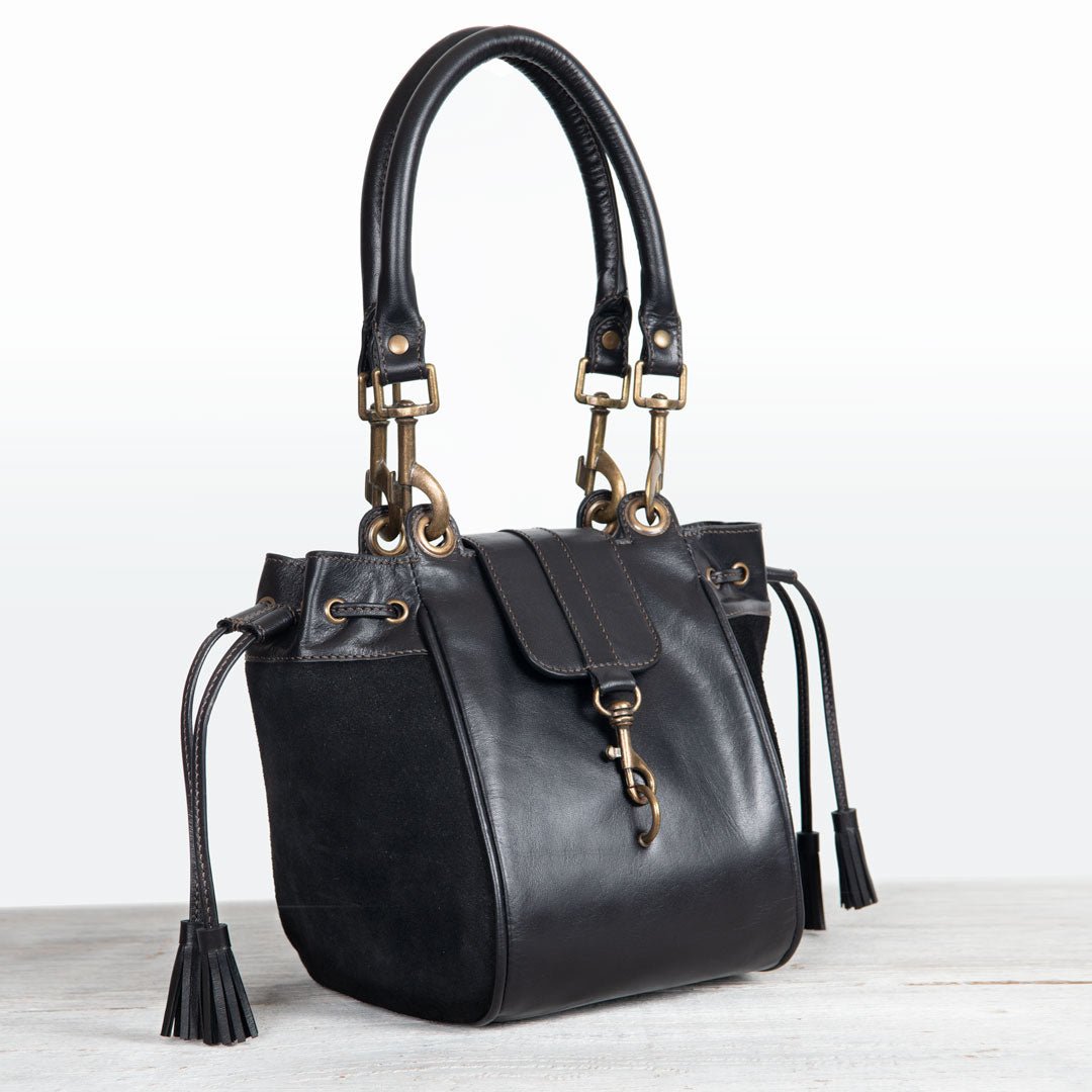 Cassidy - Luxury Leather Bucket Handbag in Black