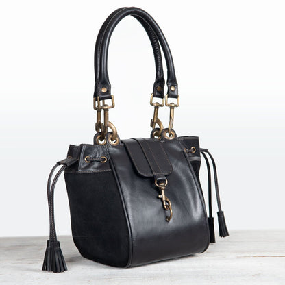 Cassidy - Luxury Leather Bucket Handbag in Black