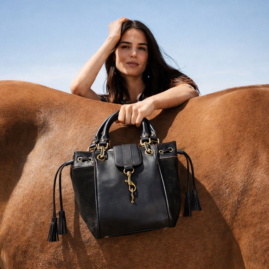 Cassidy - Luxury Leather Bucket Handbag in Black