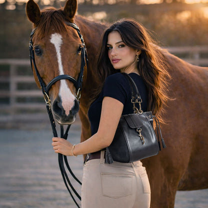Cassidy - Luxury Leather Bucket Handbag in Black
