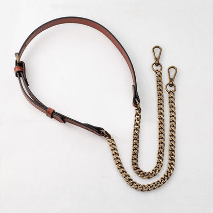 Vanity Strap - Curb Chain in Antique Brass and Cognac Leather