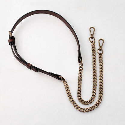 Vanity Strap - Curb Chain in Antique Brass and Deep Brown Leather