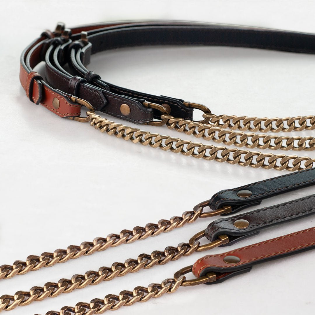 Vanity Strap - Curb Chain in Antique Brass and Deep Brown Leather