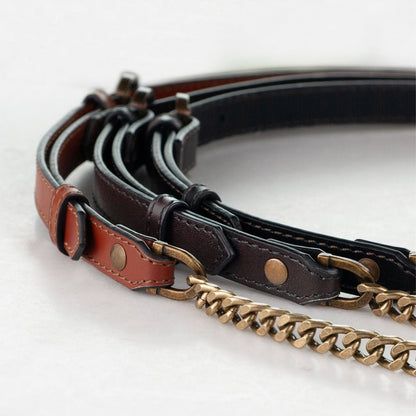 Vanity Strap - Curb Chain in Antique Brass and Deep Brown Leather