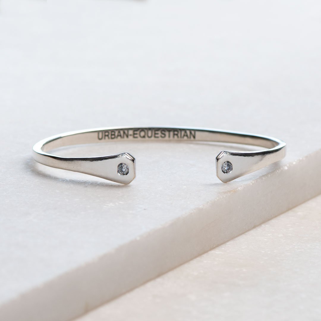 Charmed - Horseshoe Nail Moissanite Stone Bracelet in Silver