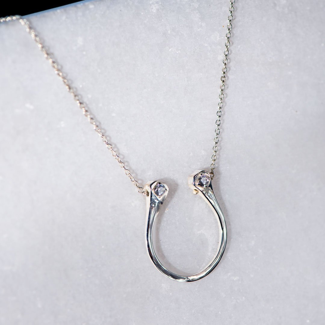 Charmed - Mossanite Equestrian Horseshoe Necklace in Silver