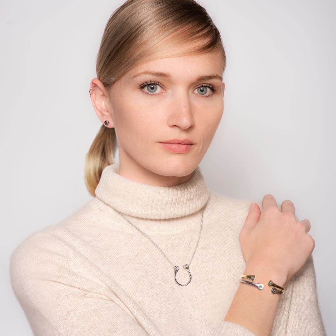 Charmed - Mossanite Equestrian Horseshoe Necklace in Silver