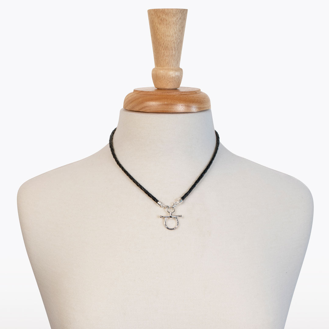 Chelsea - Braided Leather Silver Equestrian Horse Bit Necklace