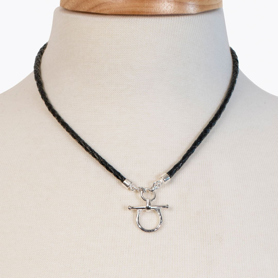 Chelsea - Braided Leather Silver Equestrian Horse Bit Necklace