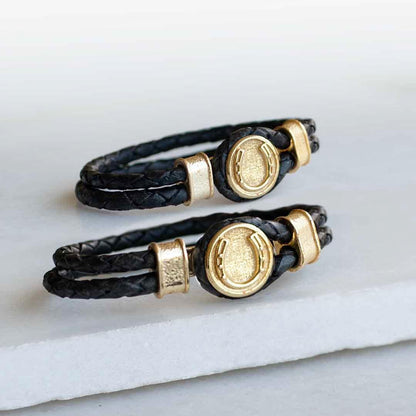 Colton - Horseshoe Dome Braided Equestrian Bracelet Gold or Silver on Black