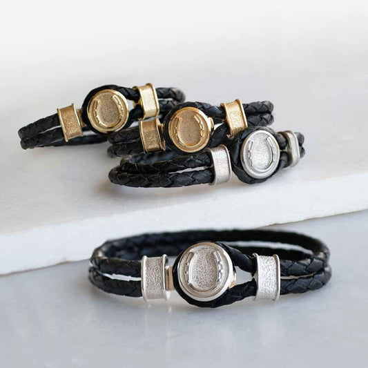 Colton - Horseshoe Dome Braided Equestrian Bracelet Gold or Silver on Black
