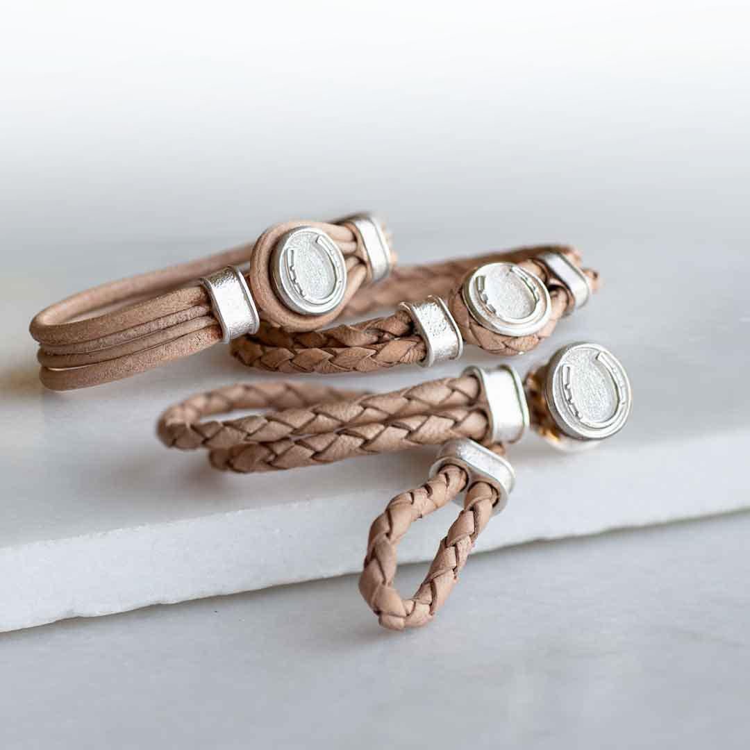 Colton - Horseshoe Dome Braided Equestrian Bracelet Silver on Natural