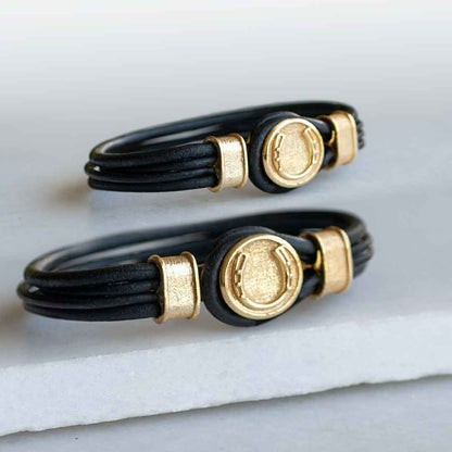 Colton - Horseshoe Dome Lace Equestrian Bracelet Gold or Silver on Black