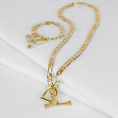 Cortina - Cuban Chain Horse Stirrup Necklace in Gold