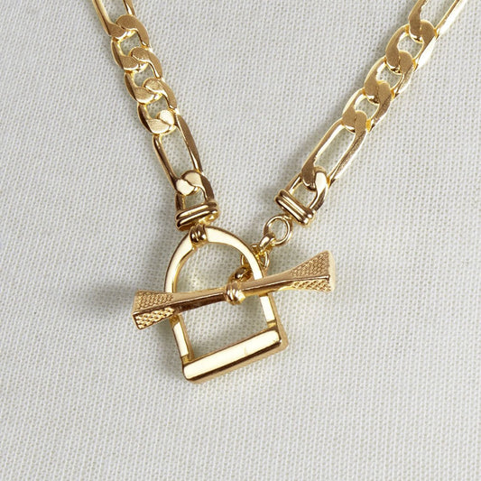 Cortina - Cuban Chain Horse Stirrup Necklace in Gold