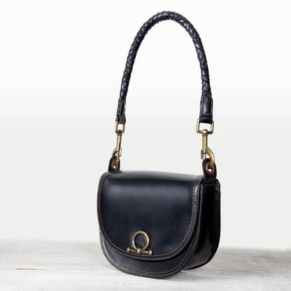 Coronado- Horse Bit Lock Luxury Leather Crossbody Handbag in Black