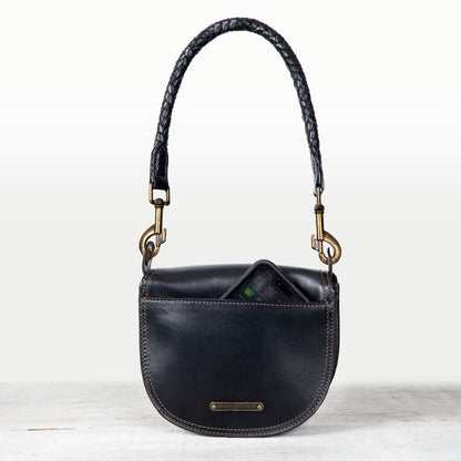Coronado- Horse Bit Lock Luxury Leather Crossbody Handbag in Black