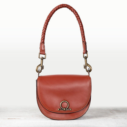 Coronado- Horse Bit Lock Luxury Leather Crossbody Handbag in Cognac