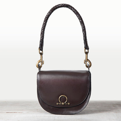 Coronado- Horse Bit Lock Luxury Leather Crossbody Handbag in Deep Brown