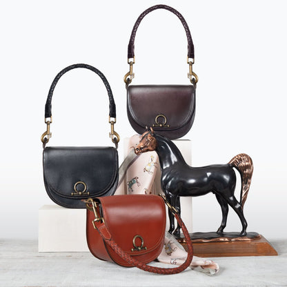 Coronado- Horse Bit Lock Luxury Leather Crossbody Handbag in Black
