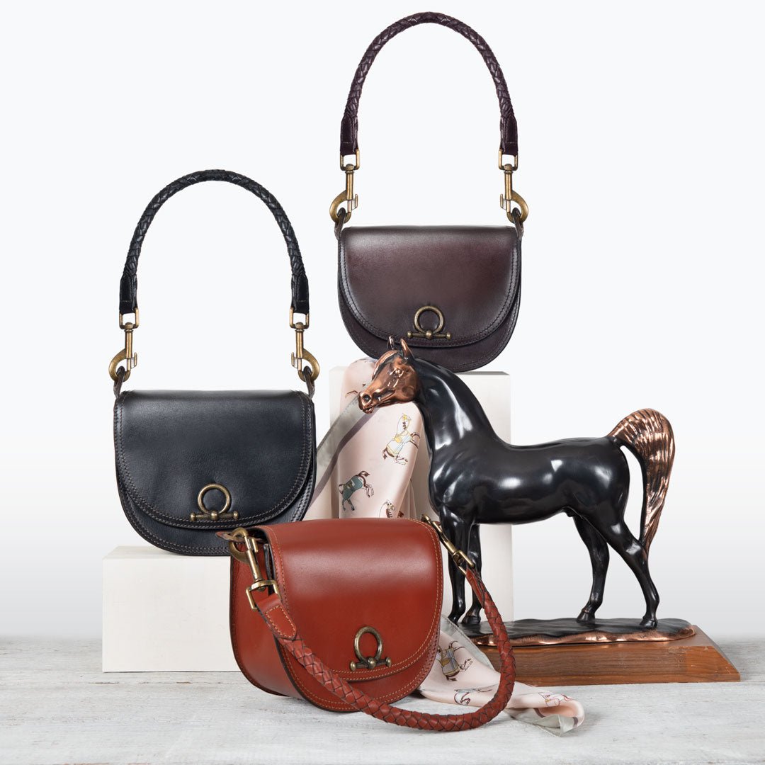 Coronado- Horse Bit Lock Luxury Leather Crossbody Handbag in Deep Brown