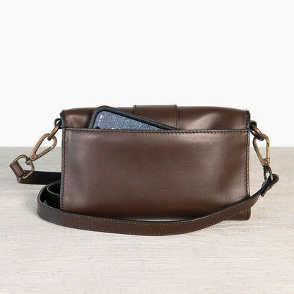Dalton - Horse Bit Crossbody Luxury Leather Handbag in Deep Brown