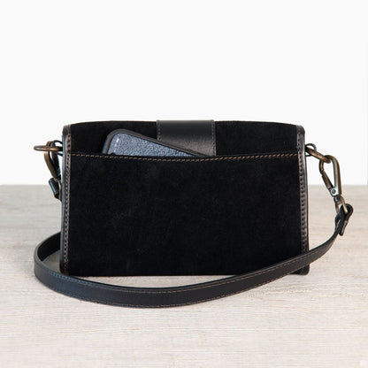Dalton - Horse Bit Crossbody Luxury Leather Handbag in Black on Black