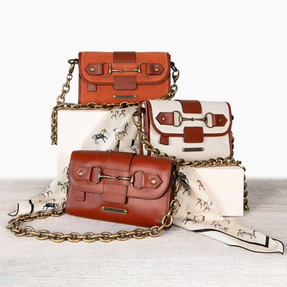 Dalton - Horse Bit Crossbody Luxury Leather Handbag in Cognac on Cognac