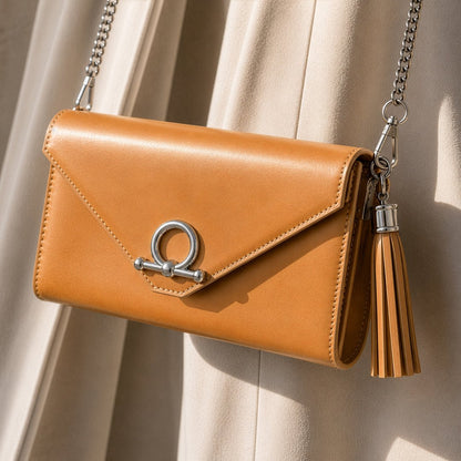Del Mar - Horse Bit Crossbody Luxury Leather Handbag in Caramel