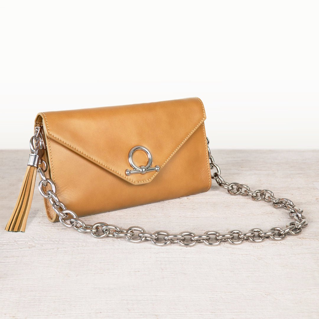 Del Mar - Horse Bit Crossbody Luxury Leather Handbag in Caramel