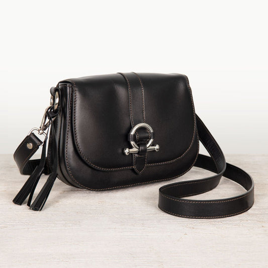 Del Rey - Equestrian Horse Bit Crossbody Luxury Leather Handbag in Black