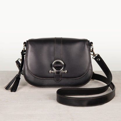 Del Rey - Equestrian Horse Bit Crossbody Luxury Leather Handbag in Black